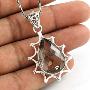 Charming Pendant 925 Sterling Silver Natural Smoky Quartz Gemstone Teardrop Shape Charm <b>Handmade</b> <b>Jewelry</b> Wholesaler Manufacturer - Product Image 3