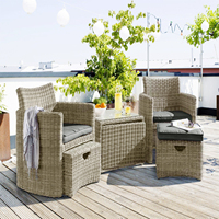 Ensemble de salle à manger en rotin de style vietnamien moderne avec table en verre à structure en aluminium, tissu imperméable, mobilier d'extérieur, garantie de 2 ans
