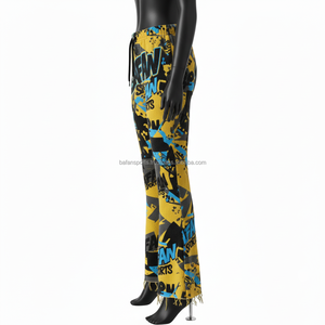 Women Flare Pant 300GSM fleece soft <b>fabric</b> <b>yellow</b> blue black graphic design custom logo screen print comfy fit Women Flare Pants - Product Image 3