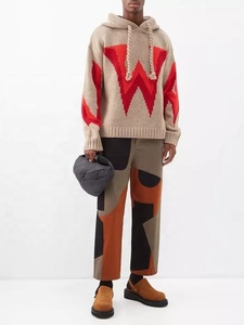 Suéter Jacquard de algodón 100% personalizado para personas mayores, suéter de punto con capucha para hombres con patrón de estampado, prendas de punto holgadas de invierno - Product Image 4