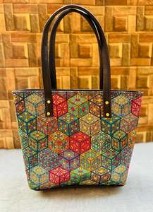 Natural Cotton Printed Cotton <b>Tote</b> With PU and Double Partition With Back <b>Zip</b> Pocket Essential for Daily Life & Professional Use - Product Image 3