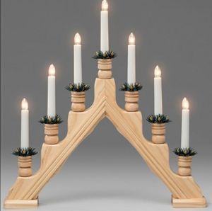 Arco de Madera Navideño con Luces LED, Candelabros Electrónicos Iluminados, Decoración de Ventana con Siete Velas, Madera de Pino, Decoración Navideña para Mesa de Interior - Product Image 4