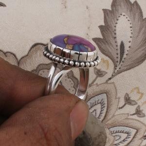 Anillo de piedras preciosas de cabujón ovalado turquesa compuesto Anillo de dedo medio de compromiso bohemio de Plata de Ley 925 - Product Image 3