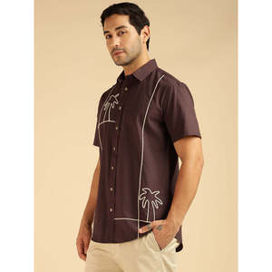 Amanush <b>Men's</b> Brown Short Sleeve Casual Shirt With Palm Tree Print Turn-down Collar Breathable Fabric Summer Wear <b>Mens</b> Shirts - Product Image 3