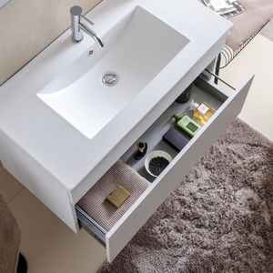 Meuble de salle de bain mural minimaliste en bois blanc de 90 cm, deux pièces, avec lavabo et ensembles de miroirs Shanghai - Product Image 3