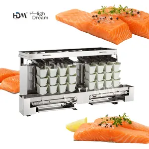 Vis Gemarineerde Zalm Anti-Plakkerige 10 Kop 1,5l Schraaper Multihead Lineaire Weger Machine Voorgemaakte Zak Verpakkingsmachine