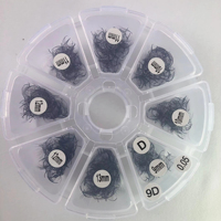 Boîte de cils pré-faits en éventail 2D-10D, volume, base pointue, longueurs mixtes, poils synthétiques, 1200 éventails/boîte, semi-faits à la main, personnalisables