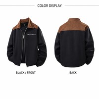 Chaqueta Bomber Colorblock para Hombre, con Cierre, Cuello Solapa, Dos Tonos Negro y Marrón, Ligera e Informal para Otoño