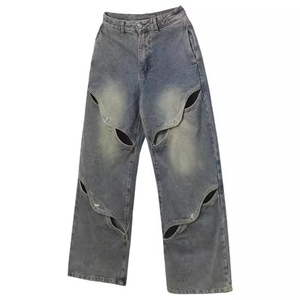 กางเกงยีนส์เอวสูงย้อนยุคสำหรับผู้ชายกางเกงแฟชั่นขากว้างดีไซน์แบบเย็บใหม่กางเกงยีนส์สไตล์เรียบง่ายไซส์ใหญ่พิเศษแนวสตรีทสูง - Product Image 2