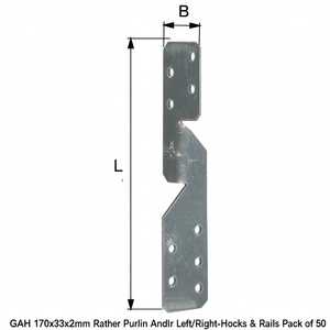 GAH 170x33x2mm Rafter Purlin Anchor Left/Right-<b>Hooks</b> & <b>Rails</b> Pack of 50 - Product Image 3