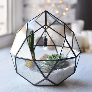 Venta caliente Borde de latón colgante terrario forma geométrica acabado negro vidrio transparente para decoraciones de jardín decoración de galería de hogar - Product Image 1