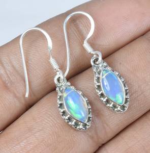 Sambhav Jewels Marquise Cut White Ethiopian <b>Opal</b> Semi-precious Gemstone Bezel Setting Handmade Ethnic S925 Sterling <b>Earrings</b> - Product Image 2