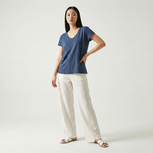 Camiseta de Manga Corta para Mujer, Transpirable, Informal, Lisa, 100% Algodón - Product Image 1