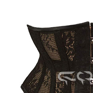 Fabricant de corsets de mode noirs en maille florale avec armatures en acier sous la poitrine et fermeture avant - Product Image 6