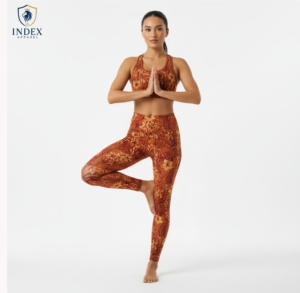 Conjunto de Yoga para Mujer INDEX APPAREL, 2 Piezas, Leggings Florales de Cintura Alta, Top Corto con Espalda Cruzada y Cuello Redondo, Elástico en 4 Direcciones - Product Image 1