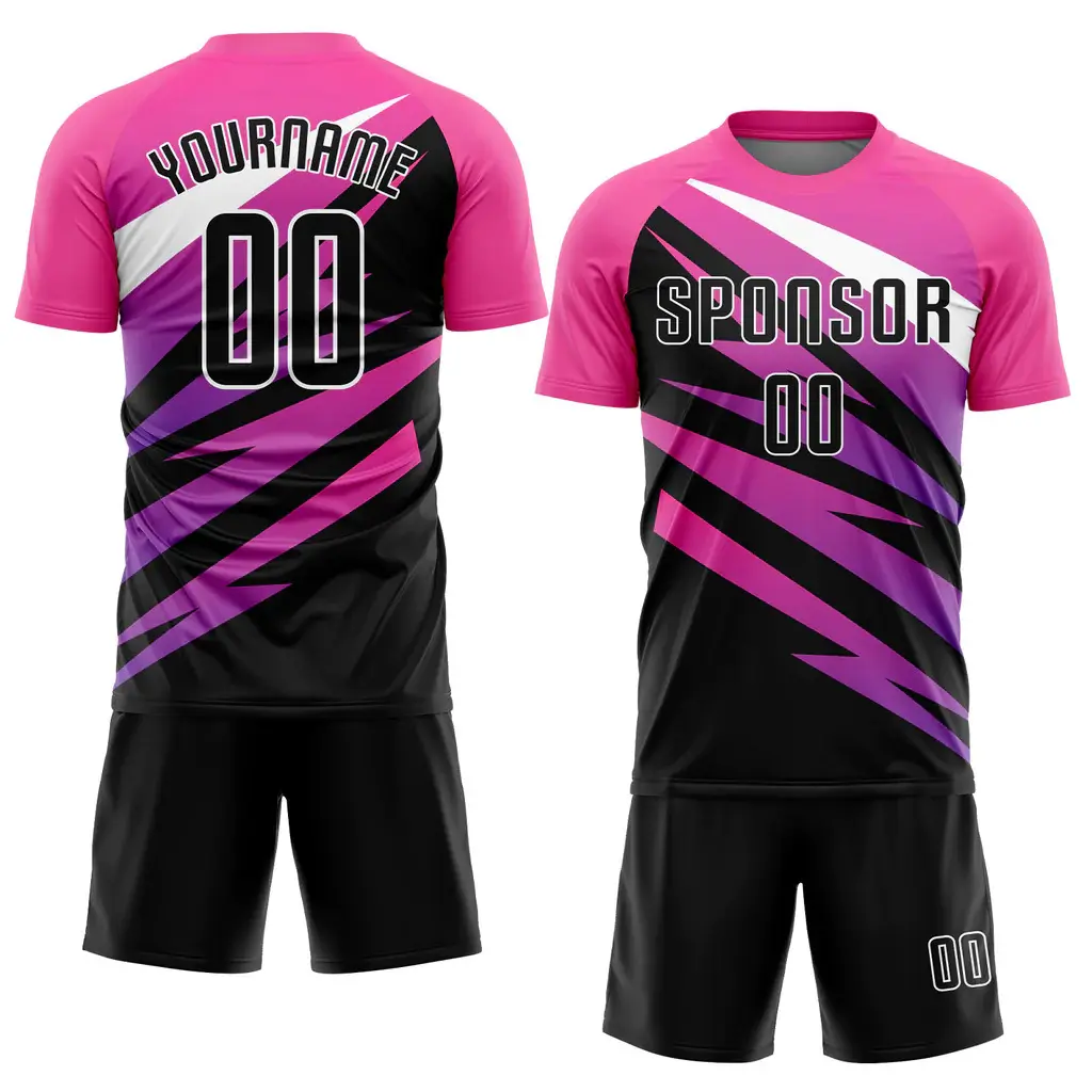 Maillot de football à Sublimation rose noir, uniformes d'équipe de football pour jeunes, maillot de football de haute qualité à séchage rapide 165gsm Micro Interlock