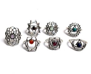 แหวนปรับได้7เซ็ต,แหวนปรับได้ทำจากเงินมี7ชิ้นแหวนจักระชุบเงิน - Product Image 1