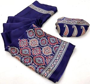 Sari de seda suave Semi Gajji con diseño estampado y blusa Sari de seda japonesa Premium para ropa informal, de fiesta y festiva - Product Image 4