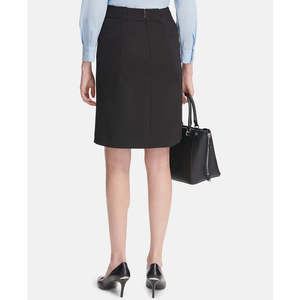 Gonna Nera Plissettata da Donna Calvin Klein, Modello Svasato a Trapezio, Lunghezza Corta, con 6 Ricami, in Spandex Cotone-Chiffon, Formale ed Aderente - Product Image 2