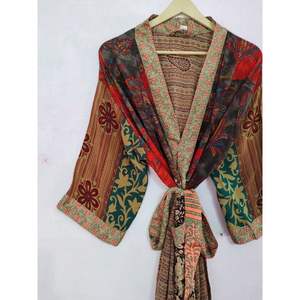 Kimono de seda Vintage Hippie para mujer, albornoz, ropa de dormir, camisón de Sari bohemio, ropa de playa para mujer, Kimono de seda Sexy - Product Image 5