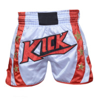 Özel Muay Thai boks profesyonel şort eğitim ve rekabet için işlemeli Logo ile saten mücadele şort