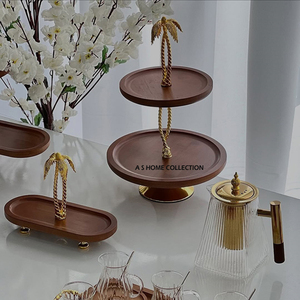 Palm Design créatif deux couches après-midi ménage assiette en bois aluminium métal Snack Dessert gâteau support - Product Image 1