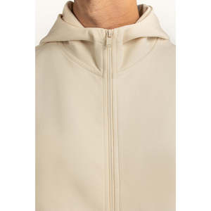 Regular Fit French Terry Hoodie with Zipper Custom Graphic Logo MN-HDZ-WS25-002 a Solid Pattern <b>Chalk</b> Men's Winter Blended - Product Image 6