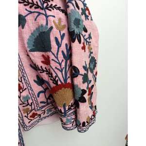 Chaqueta Varsity Acolchada de Algodón Indio con Cuello Mandarín, Bordada a Mano, Reversible, de Satén, Estilo Boho, Talla XL, Prenda Exterior Sostenible - Product Image 3