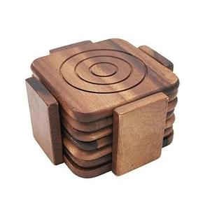 Sous-verre décoratif rond en bois MDF laser noyer bois foncé 6 pièces sous-verre ensemble support inclus décor à la maison sous-verre en bois - Product Image 2