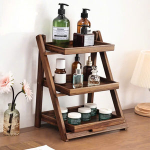 Étagère à trois niveaux en bois massif contemporaine avec tiroirs, design minimaliste, présentoir pour vaisselle à thé, rangement, fabrication écologique, fabriqué au Vietnam - Product Image 2