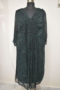 Vintage femmes émeraude élégance à la mode lâche plissé parole longueur en mousseline de soie solide plissé printemps joug imprimé léopard naturel - Product Image 2