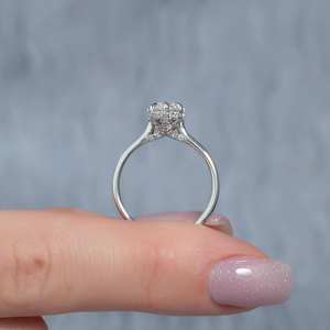 Bague de fiançailles solitaire en moissanite taille marquise 12x6 mm avec halo caché, plaquée or blanc, bijoux fins pour mariage, anniversaire, cadeau - Product Image 4