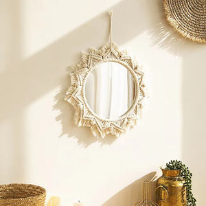Espejo decorativo redondo de macramé de estilo bohemio moderno para dormitorio, sala de estar y celebraciones de cumpleaños - Product Image 1