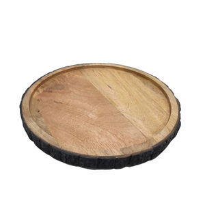 Assiette ronde en bois d'acacia de couleur naturelle pour table de mariage et table à manger de restaurant, plateau de service élégant - Product Image 4