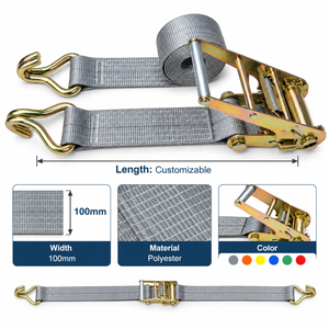Industrial Grade 100mm Cargo Securing Ratchet Strap 10000kg Polyester with Flat <b>Hooks</b> for Heavy Load Transportation - Product Image 4