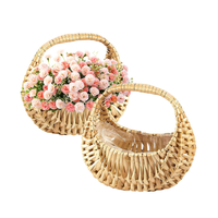 Ensemble de haute qualité de deux paniers de fleurs en rotin panier de paille demi-lune avec poignée et ruban pour la décoration de fête décor à la maison