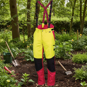 Comfort Size 50 Forestry Protective Trousers Neon Yellow/<b>Red</b> Garden <b>Gloves</b> & Gear - Product Image 3