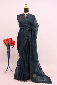 Increíble color Noora gasa con lentejuelas bordado trabajo Sari fabricante de la India a precio barato - Product Image 4