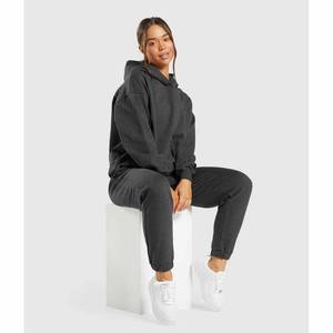Ensemble de sweats à capuche grande taille pour femmes personnalisées de haute qualité Streetwear respirant à épaules tombantes avec Logo avant 100% coton pour l'hiver - Product Image 4