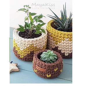 Cestas de maceta tejidas a mano de algodón, plantas pequeñas hechas a mano, organizador de escritorio de estilo bohemio, decoración única para el hogar - Product Image 1