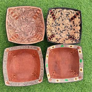 Western Hand Tooled Leather <b>Tray</b> Full Grain Cowhide Leather Bowls High Quality Luxurious Bowls Handcrafted Decorative Homeware - Product Image 5