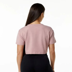 OEM/ODM logotipo personalizado mujeres 100% algodón Crop Tops más rápido transpirable ligero cuello redondo corto sólido liso teñido poliéster - Product Image 6