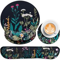 Tapis de souris de jeu ergonomique 3-en-1 personnalisé en mousse à mémoire de forme avec repose-poignet et repose-clavier, motif floral, forme rectangulaire, pour soulager la douleur