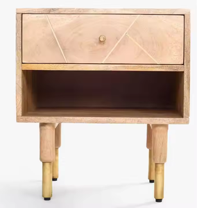 Mesita de noche con estilo moderno, mesita de noche de madera maciza de teca, cajones naturales de madera, muebles de dormitorio, Hotel, Villa Resort - Product Image 1