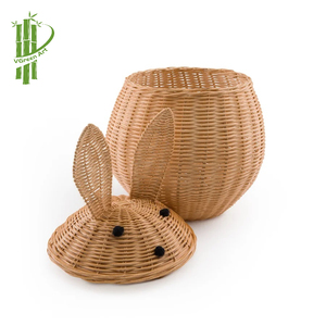 Panier de rangement en rotin fait main en forme de lapin, organiseur en osier, bac à jouets sur pied pour la décoration du salon - Product Image 2
