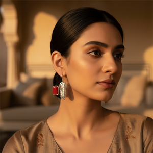 Boucles d'oreilles pendantes vintage en argent 925 avec perle et corail rouge pour femme, cadeau - Product Image 3