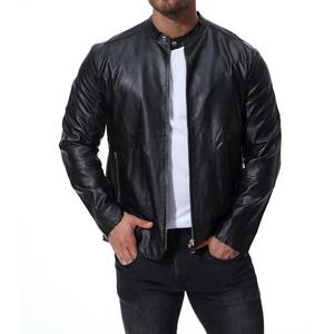 Veste en cuir décontractée vintage pour homme, style motard, coupe ample, hiver, col montant, teinture unie, service OEM ODM - Product Image 1