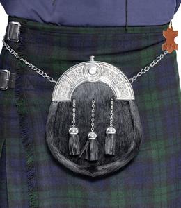 Geoffrey FULL DRESS SPORRAN Premium Quality 100% Cow Leather Formal Scottish Kilt Jacket Black for Men with Metal Cantle - Product Image 1