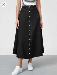 Fabricante de ropa al por mayor mujeres niñas Denim algodón gran oferta moda botón faldas largas personalizadas Midi Jeans cintura elástica - Product Image 2