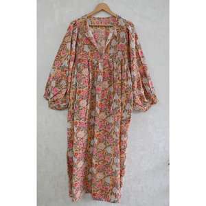 Robe bohème en coton imprimée à la main pour femmes, naturelle, lavable, respirante, tenue d'été - Product Image 3